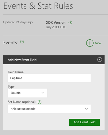 Add new event field screenshot