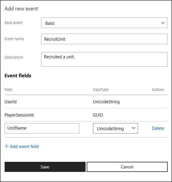 new event dialog box