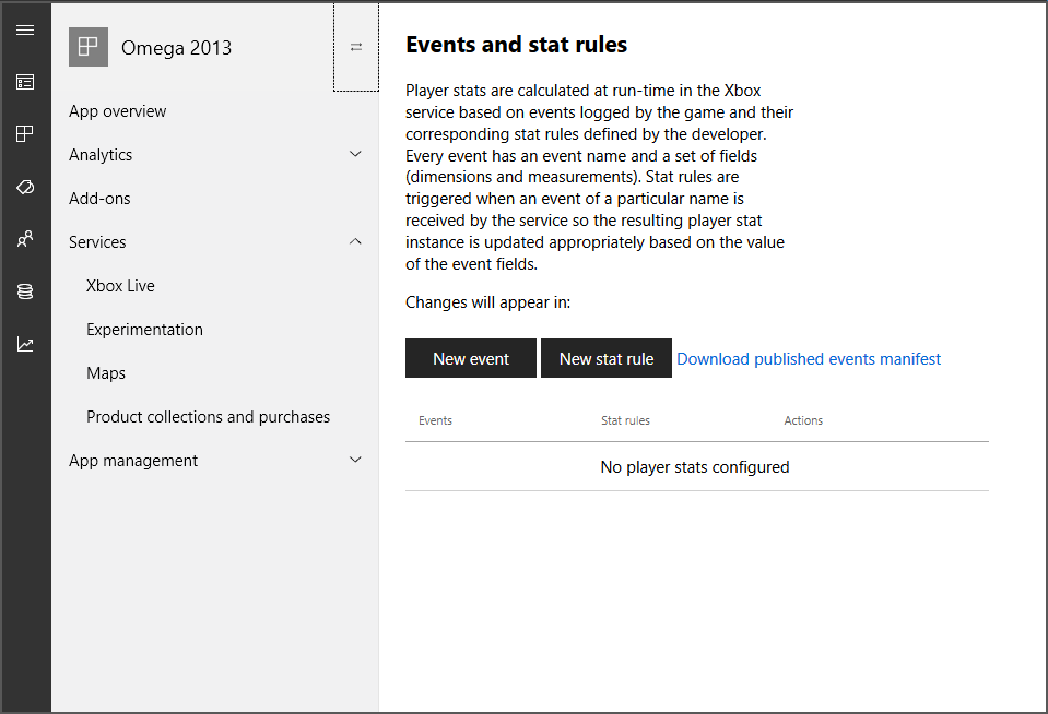 Events and stat rules page