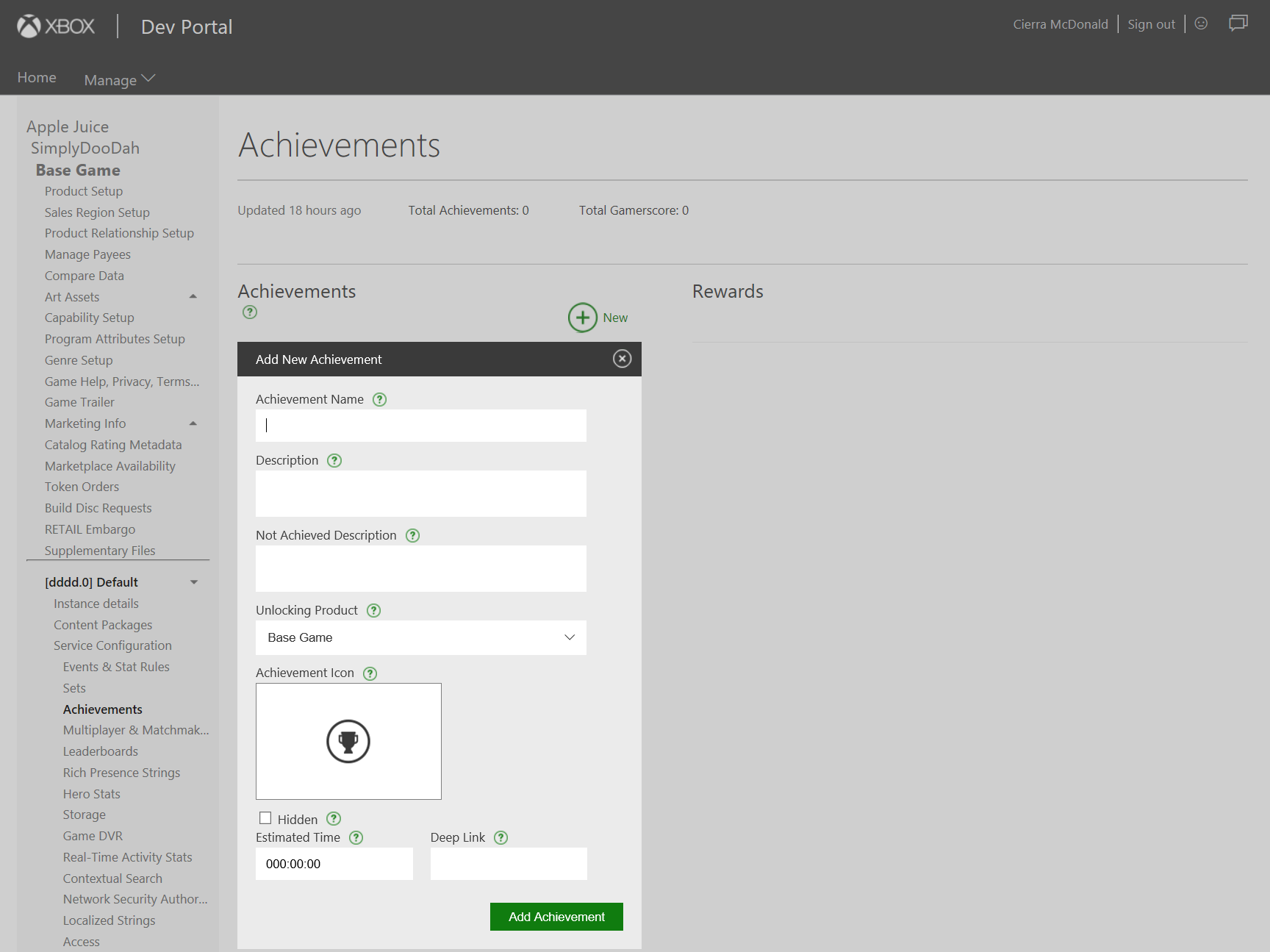 Screenshot of the Add New Achievement dialog in XDP